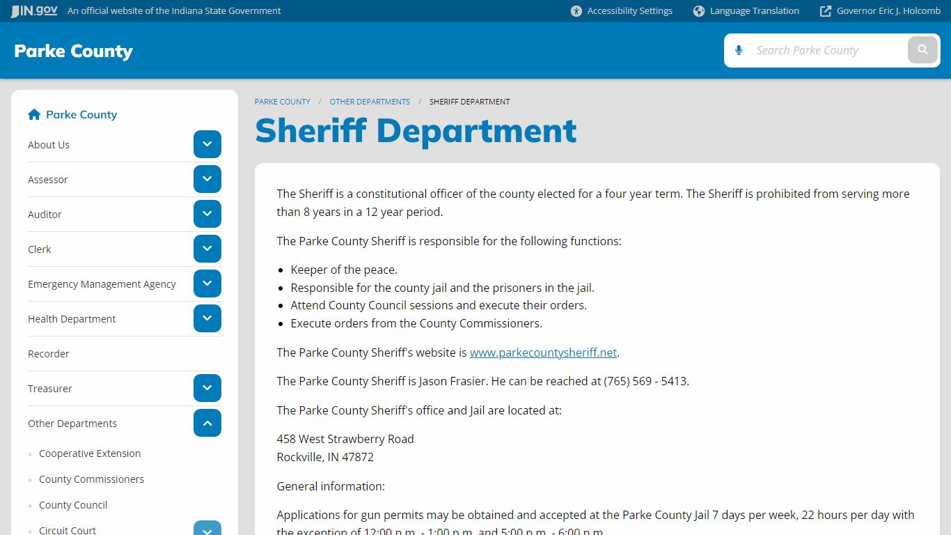 Parke County: Sheriff Department - IN.gov